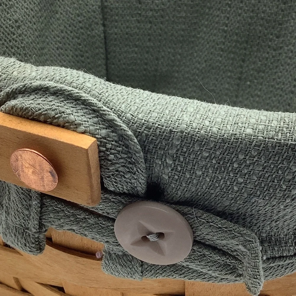2005 Longaberger Square Handled Basket with Green Fabric and Plastic Liners